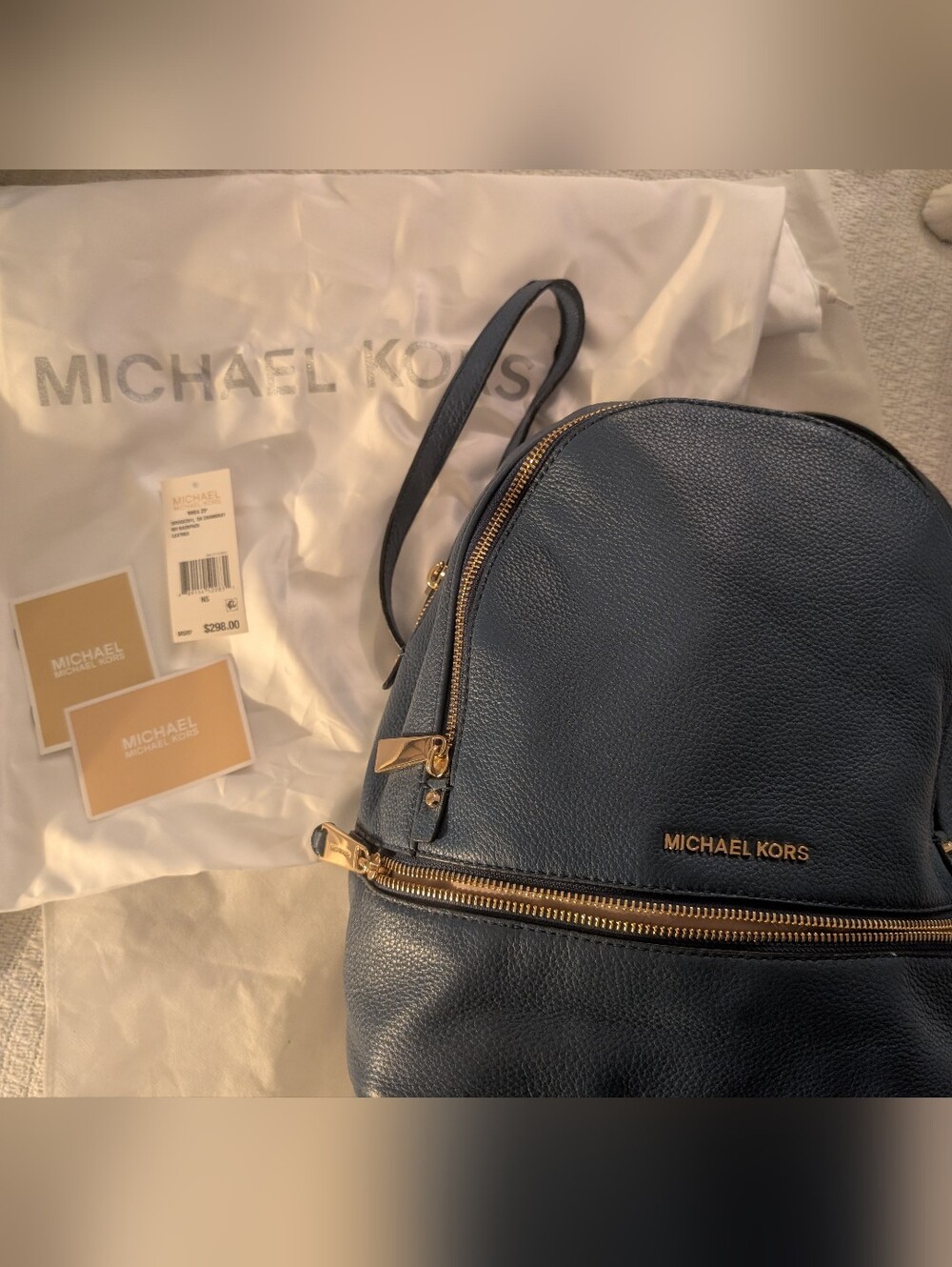 Blue Leather Michael Kors Backpack Purse Bag